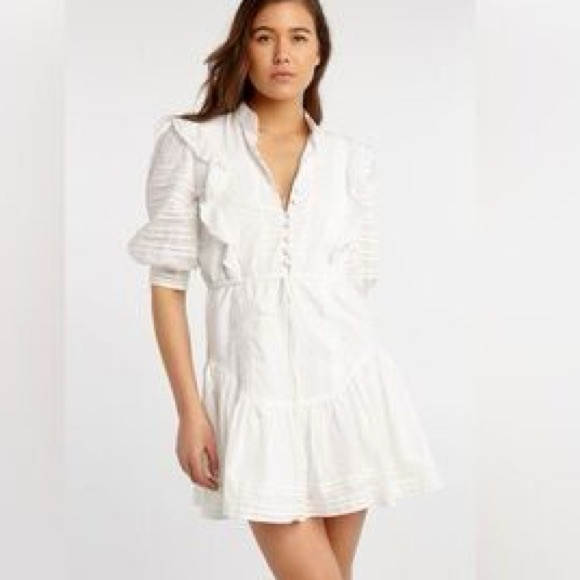 Bardot White Ruffled Cotton Mini Dress - Picture 2 of 3